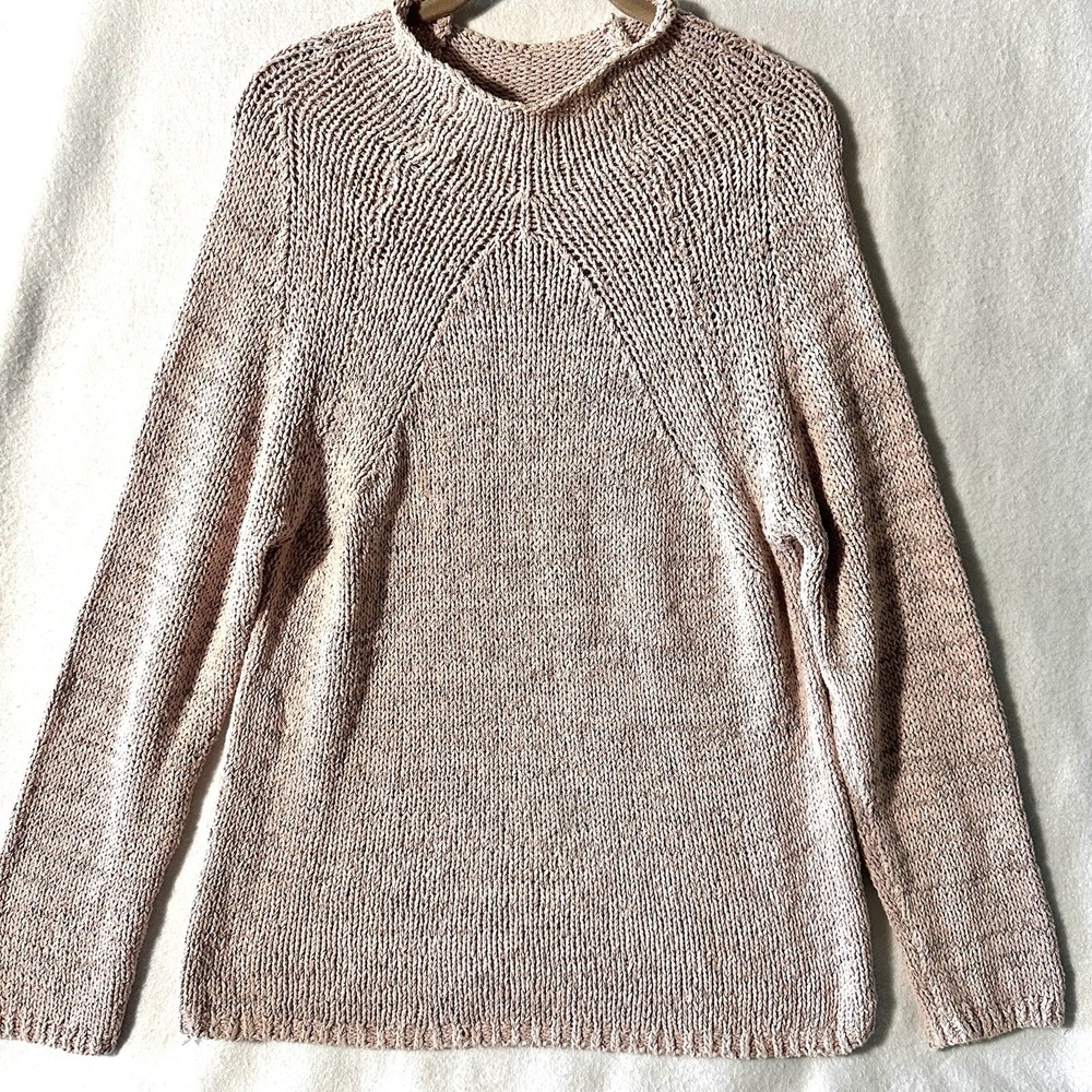 NIC+ZOE Sweater L Large‎ Knit Mock Neck Beige Rose Pink